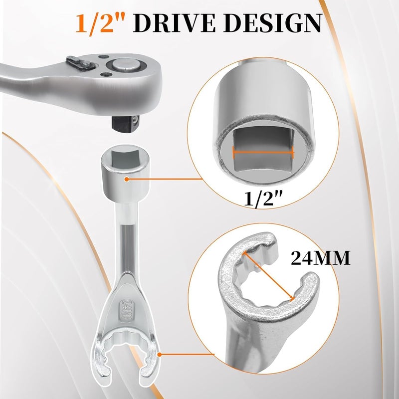 Yuesstloo 9Pcs Common Rail Injection Fuel Line Socket Set, 1/2" Dr 12mm 14mm 16mm 17mm 18mm 19mm 21mm 22mm 24mm 12 Point Injector Fuel Line Socket, Injection Line Flare Nut Wrench Set - Image 5